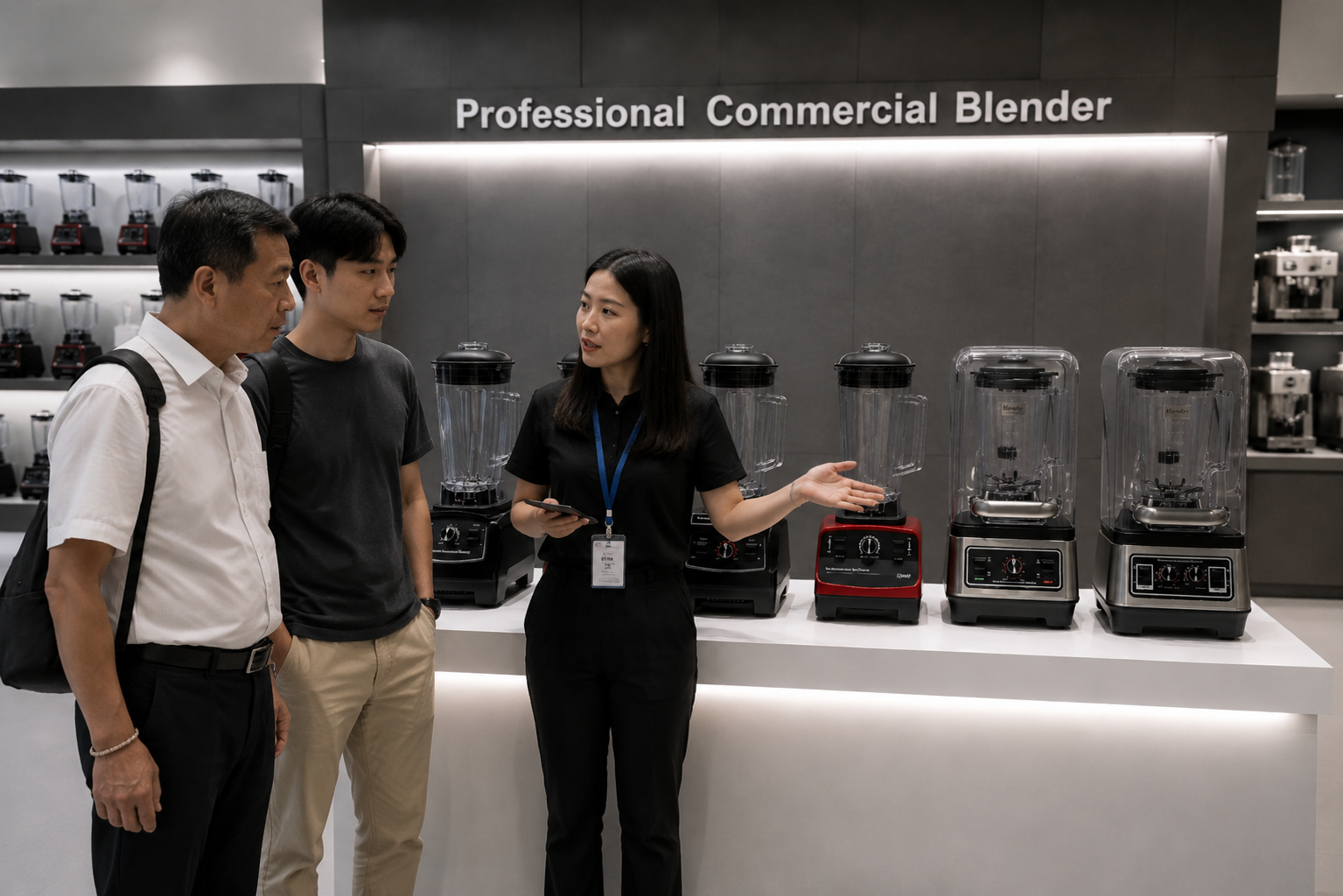 Customers place orders at the commercial blender factory 1